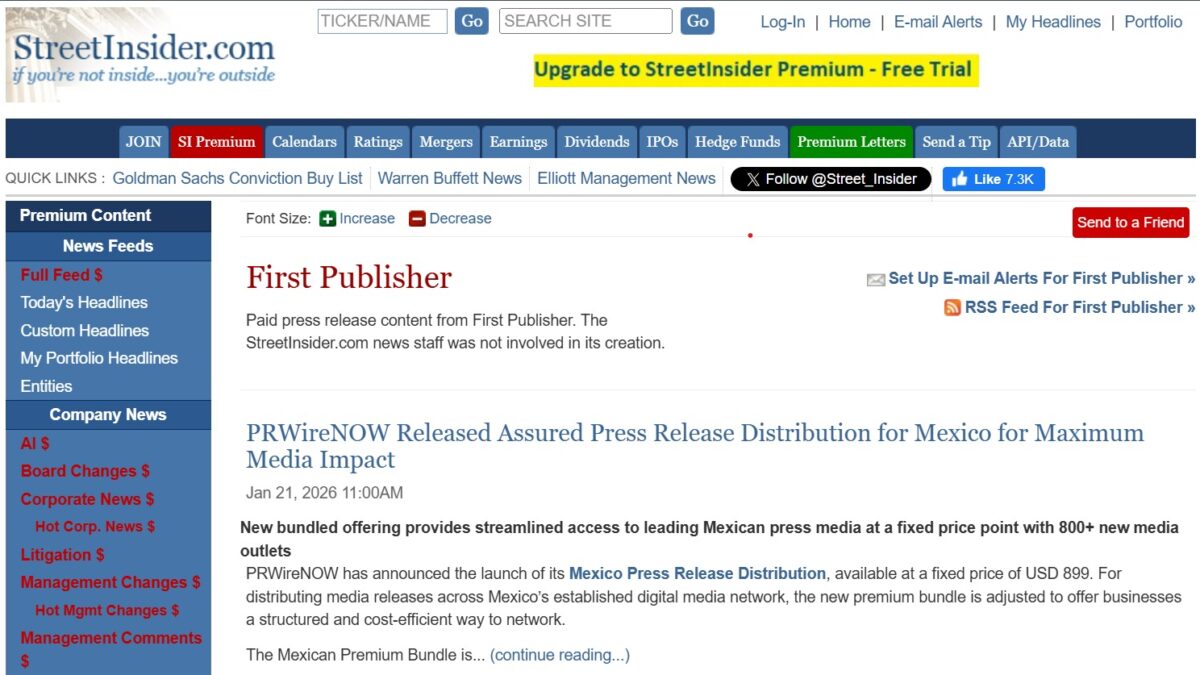 PRWireNOW Adds StreetInsider to Its Newswire Network, Offering Financial Press Release Distribution