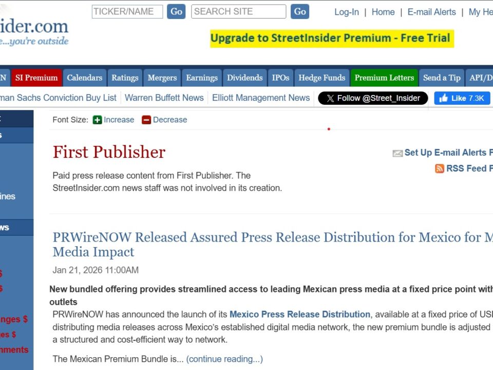 PRWireNOW Adds StreetInsider to Its Newswire Network, Offering Financial Press Release Distribution